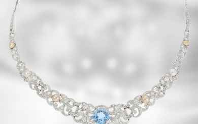 Necklace: very decorative vintage/antique aquamarine necklace with pearls...
