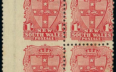 New South Wales 1899 (Oct.) Watermark Crown over "NSW" (II) 1d. carmine block of four, the rig...
