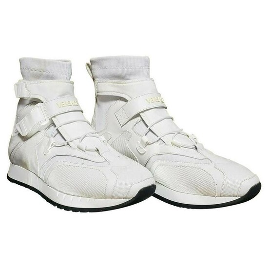 New Versace STRAP LACED HIGH-TOP SNEAKERS in WHITE 43.5