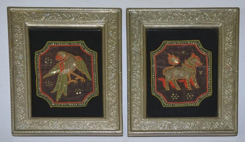 Nice Pair Of Framed, Embroidered Thai Emblems