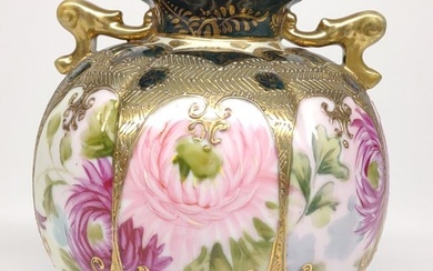 Nippon Floral Rose & Gold Footed Vase