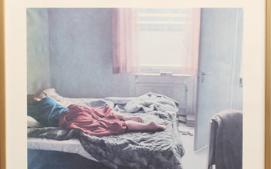OLA BILLGREN. Offset print, woman in bed, print signed.
