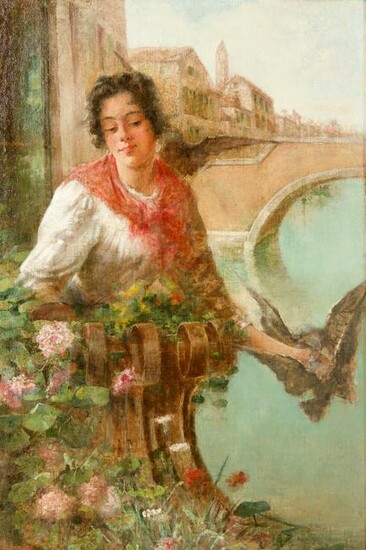"Young Woman in Venice" Oil by J. Charles ARTER