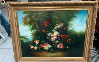 Oil on canvas massive floral still life
