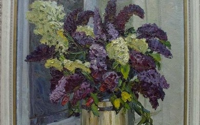 Oil painting Flowers by the window Kolomoitsev Petr Mikhailovich