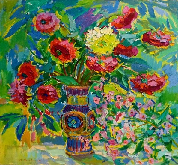 Oil painting Flowers in a vase Chegodar Vasily
