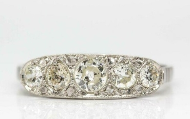 Original Art Deco Platinum Old Mine Cut Diamonds Ring