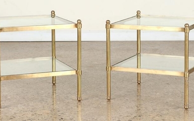 PAIR BRASS GLASS TWO TIER END TABLES CIRCA 1970