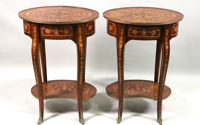 PAIR OF FRENCH STYLE INLAID OVAL END TABLES