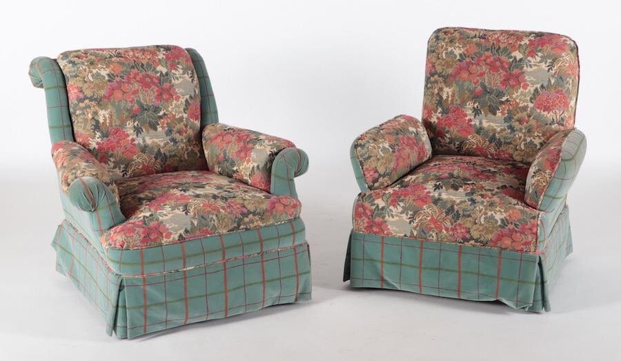 PAIR OF UPHOLSTERED CLUB CHAIRS CIRCA 1900