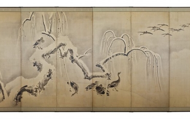 PARAVENT A HUIT PANNEAUX Japon, XIXe siècle