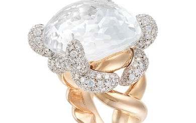 POMELLATO, A ROCK CRYSTAL AND DIAMOND DRESS RING set with a fancy cut rock crystal of approximate...