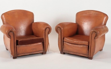 PR FRENCH LEATHER CLUB CHAIRS 1940