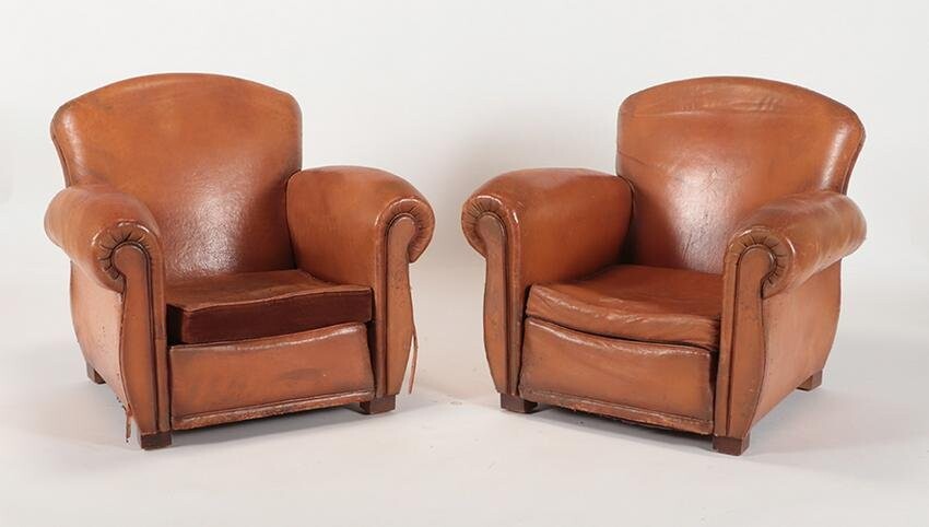 PR FRENCH LEATHER CLUB CHAIRS 1940