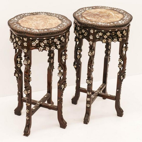 Pair Chinese Qing Rosewood Round Plant Stands