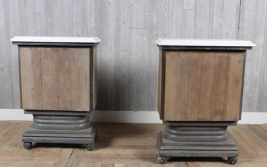 Pair Deco Style Pedestals with Marble Tops