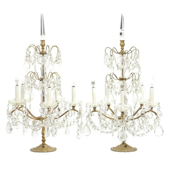Pair Five Arm French Candelabra, Electrified