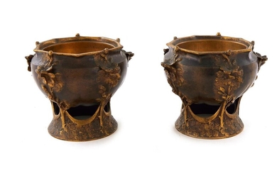 Pair French Bronze Cachepots, by Leon Kann