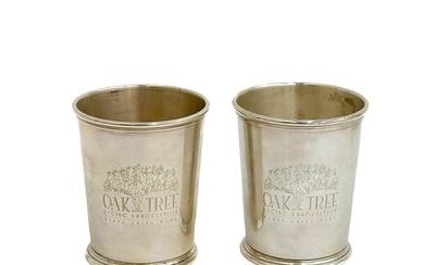 Pair Kirk Stieff Sterling Silver Mint Julep Cups Oak Tree Racing
