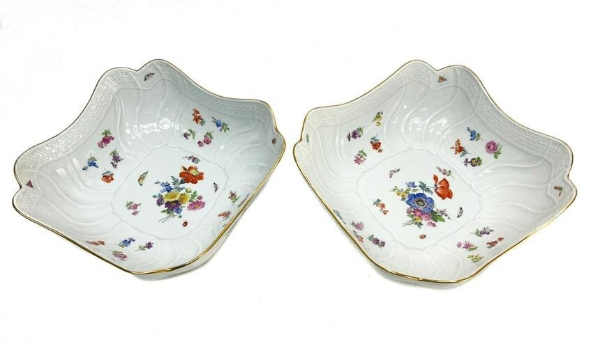 Pair Meissen Germany Hand Painted Porcelain Square