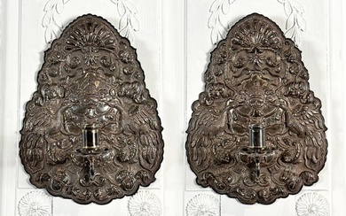 Pair Spanish Colonial Silver Sconces