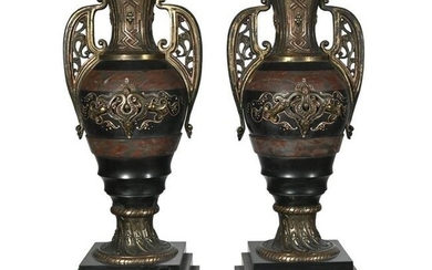 Pair of 19th Century French Japonesque Mantle Urns.