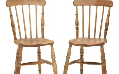 Pair of 19th century country stick back kitchen chairs