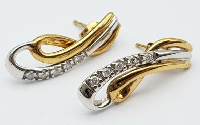 Pair of 9k 2 colour gold diamond stud earrings,...