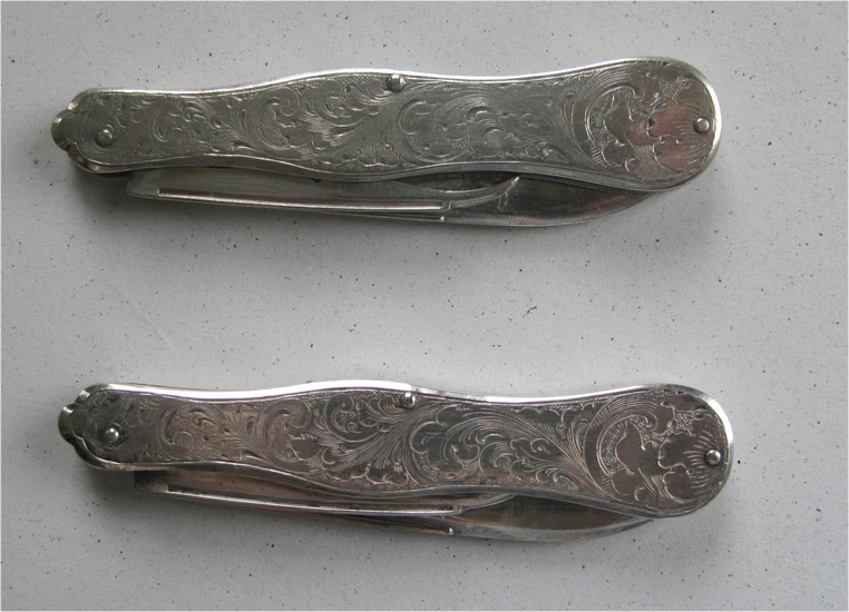 Pair of American all solid sterling silver custom pocket knives circa late 18thc FR3SH