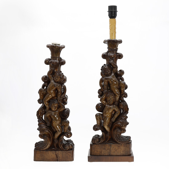 Pair of Baroque-style table lamps, probably by Pierre Lottier, mid 20th Century.