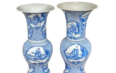 Pair of Blue and White Kangxi YenYen Phoenix Tail Vases - Ea...