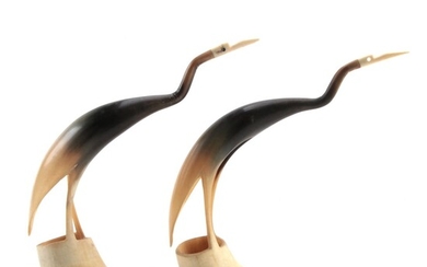 Pair of Carved Horn and Bone Figures of Cranes