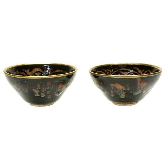 Pair of Chinese Jizhou Splashed and Painted Bowls