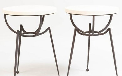 Pair of Contemporary Shagreen and Iron Side Tables