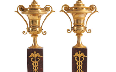 Pair of Empire Ormolu Mounted Red Marble Cassolettes, France, circa...