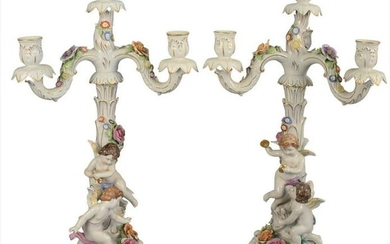 Pair of German Porcelain Candelabras, mounted with