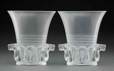 Pair of Lalique Clear and Frosted Glass Aztequa