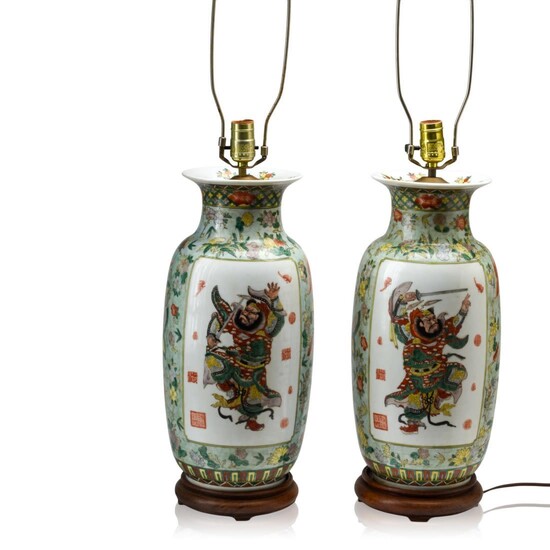 Pair of Large Chinese Famille Verte Porcelain Vases