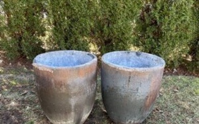 Pair of Large German Copper-Colored Ceramic Crucible Planters
