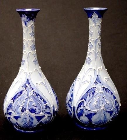 Pair of Macintyre Florian Ware vases Forget-me-not & leaf pa...