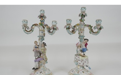 Pair of Meissen porcelain figural candelabra, 19th Century, ...