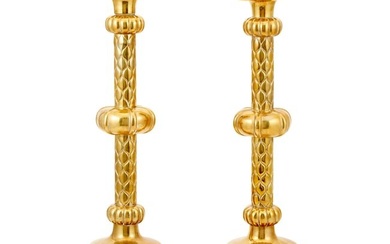 Pair of Oversize Gothic Style Solid Brass Candlesticks