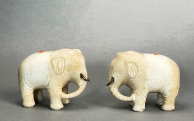 Pair of Rare Chinese White Marble Elephants, 18/19th Century