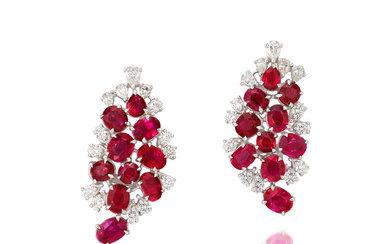 Pair of Ruby and Diamond Earrings