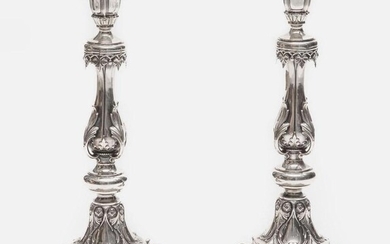 Pair of Russian .875 Silver Candlesticks