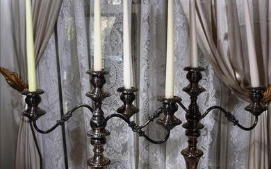 Pair of silver-plate 3 arm candelabras