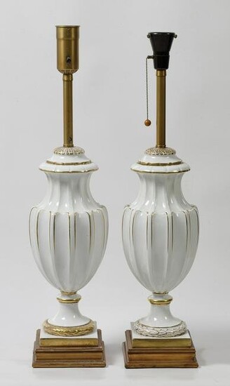 Pair of white ceramic lamps