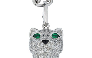 Panthere De Cartier Diamond, Emerald and Onyx Panther Head Pendant in 18kw Gold