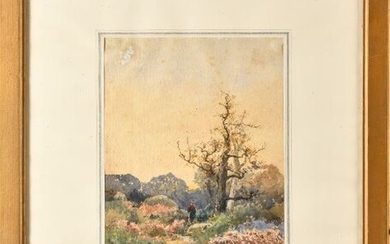 Paul ROSSERT (1851-1918) Promeneuse en forêt de Fontainebleau Aquarelle Signé en bas à gauche 32...