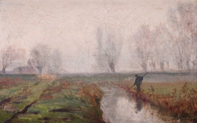 Paul SEBILLEAU (1847-1907) Bord de rivière animé, 1899 Huile sur toile, signée et datée "janvier...
